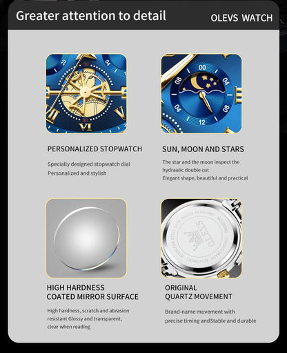 OLEVS Men's Big Face Luxury Quartz Watch 41mm Stainless Steel | Waterproof Luminous