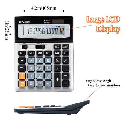 M&G 12자리 데스크 계산기 대형 LCD 듀얼 전원 블랙