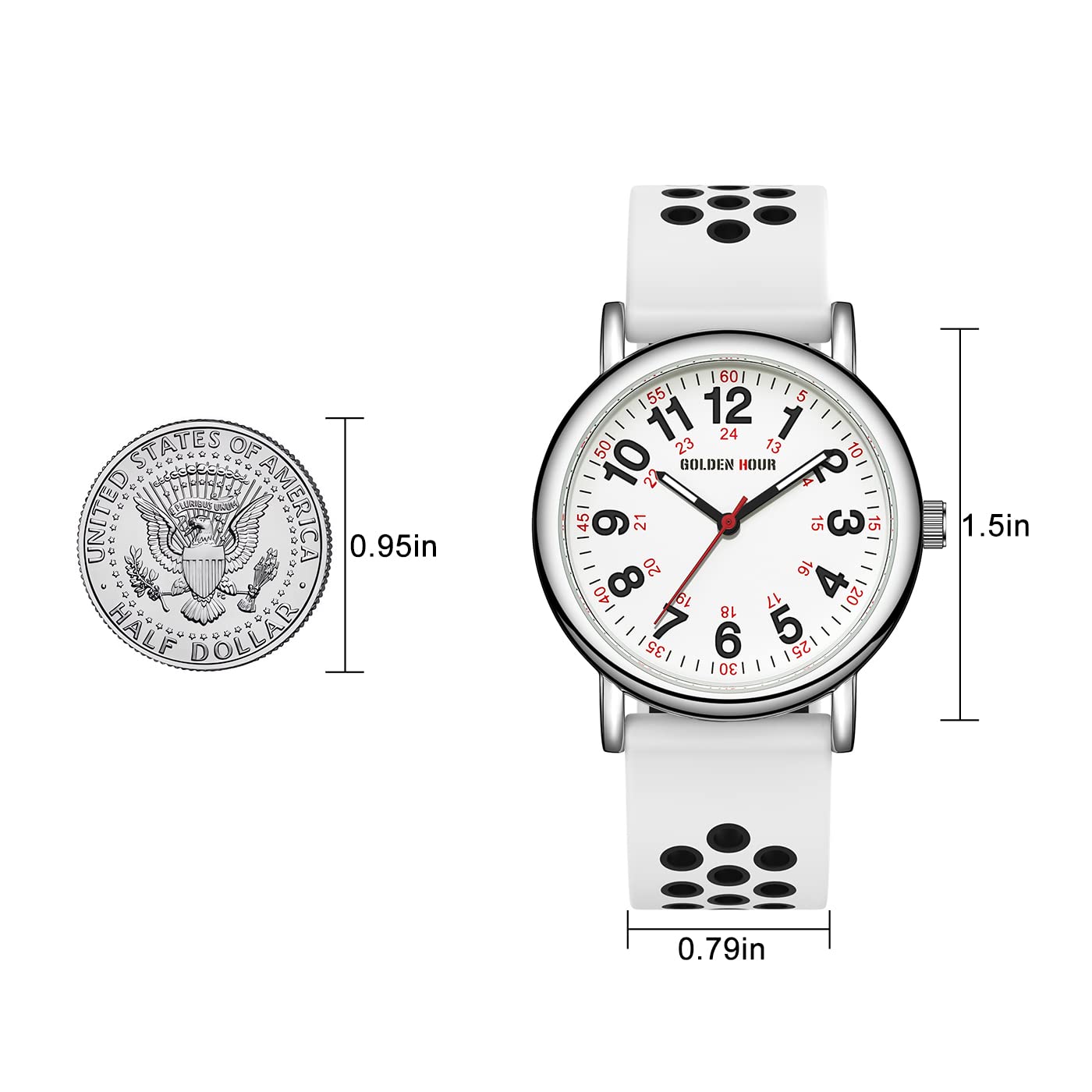 GOLDEN HOUR 방수 간호사 시계 24시간 밀리터리 타임 레드 초침