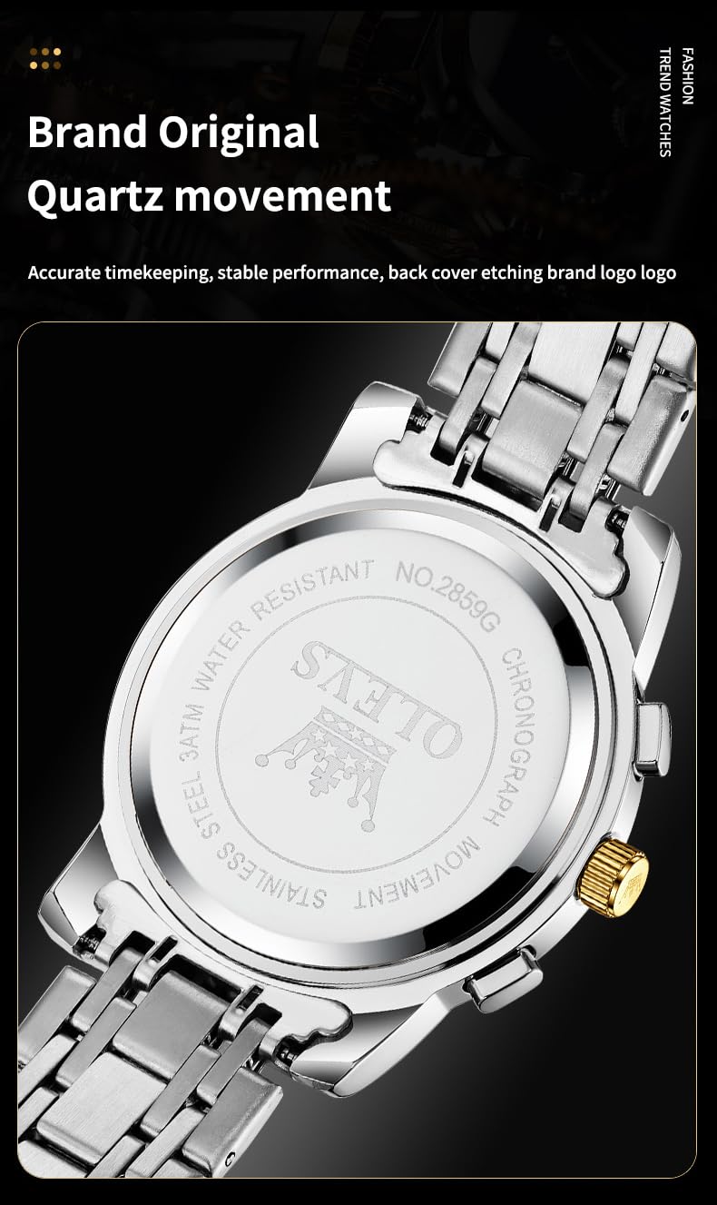 OLEVS Men's Big Face Luxury Quartz Watch 41mm Stainless Steel | Waterproof Luminous
