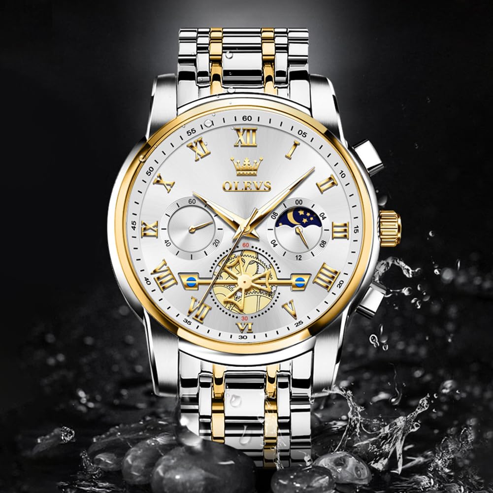 OLEVS Men's Big Face Luxury Quartz Watch 41mm Stainless Steel | Waterproof Luminous