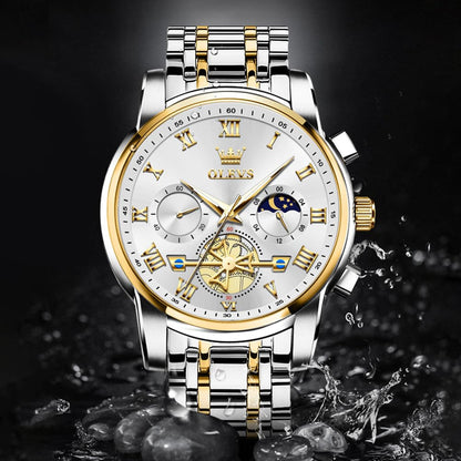 OLEVS Men's Big Face Luxury Quartz Watch 41mm Stainless Steel | Waterproof Luminous