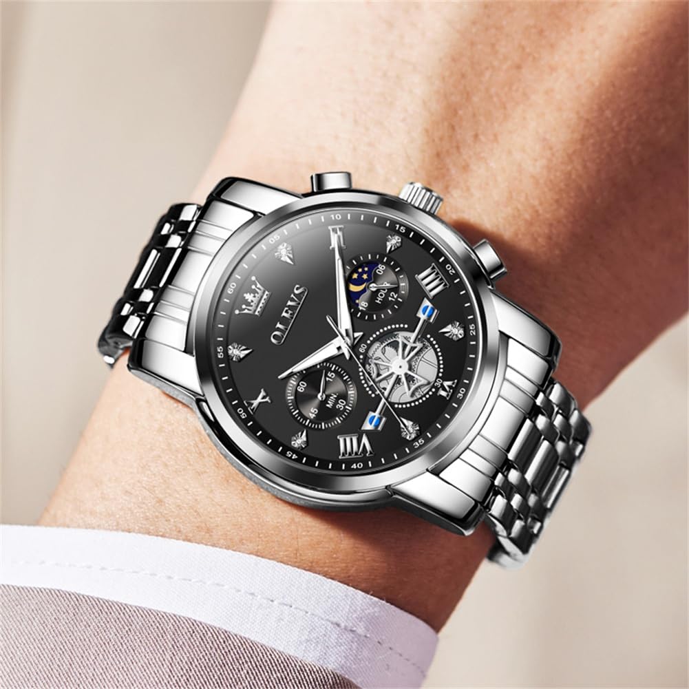 OLEVS Men's Big Face Luxury Quartz Watch 41mm Stainless Steel | Waterproof Luminous