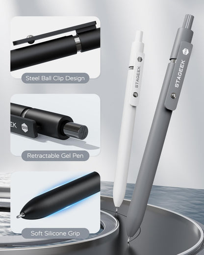STAGEEK Black Gel Pen Set Fine Point Smooth Writing Pens 6 + 3 Refills 