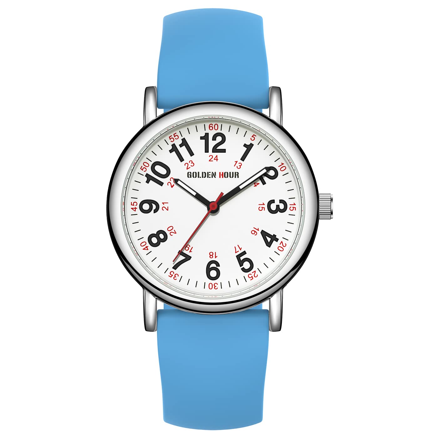 GOLDEN HOUR 방수 간호사 시계 24시간 밀리터리 타임 레드 초침