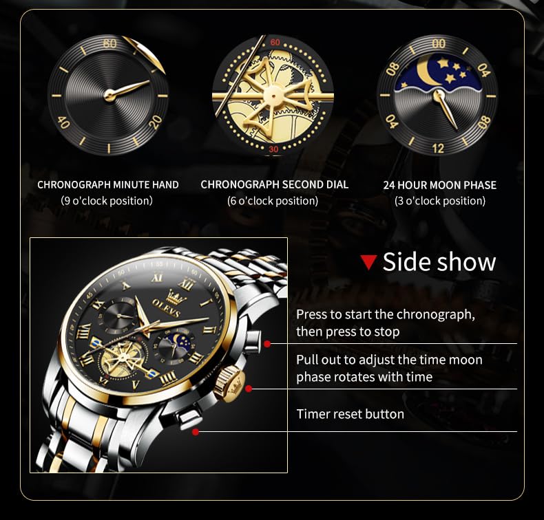 OLEVS Men's Big Face Luxury Quartz Watch 41mm Stainless Steel | Waterproof Luminous