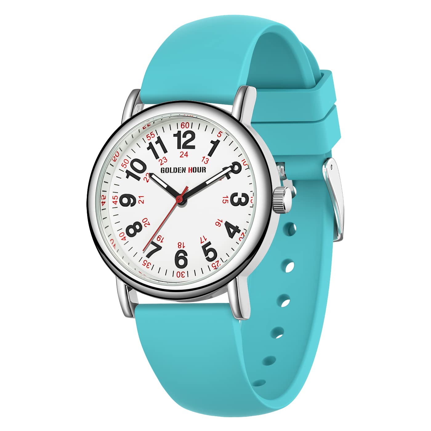 GOLDEN HOUR 방수 간호사 시계 24시간 밀리터리 타임 레드 초침