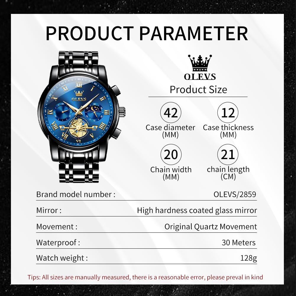 OLEVS Men's Big Face Luxury Quartz Watch 41mm Stainless Steel | Waterproof Luminous