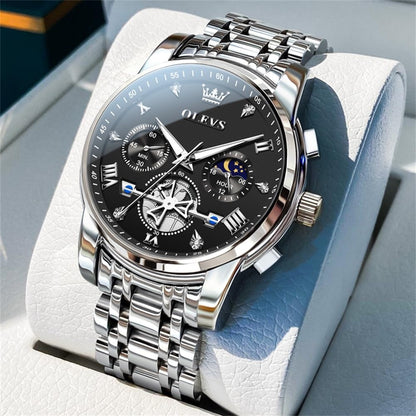 OLEVS Men's Big Face Luxury Quartz Watch 41mm Stainless Steel | Waterproof Luminous
