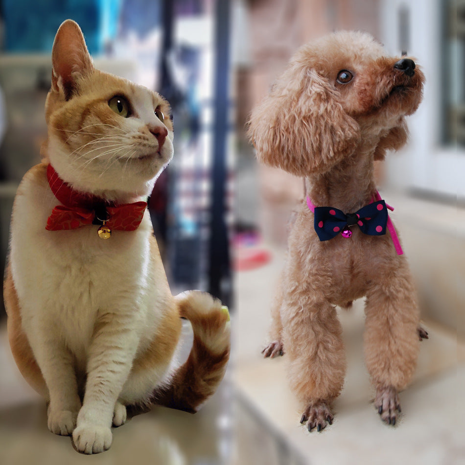 Pet Dog Cat Bow Tie Collar with Bell Adjustable Neck Band