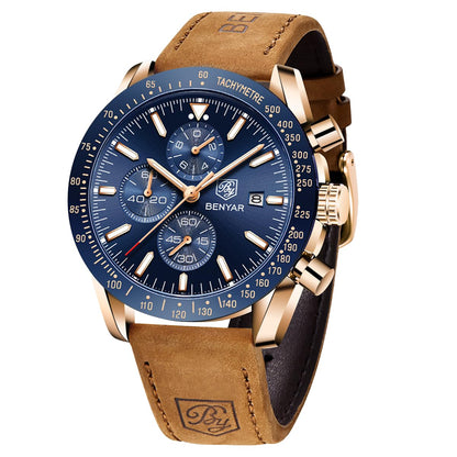 BY BENYAR Men's 45mm Chronograph Quartz Watch | Silicone Strap, Water Resistant