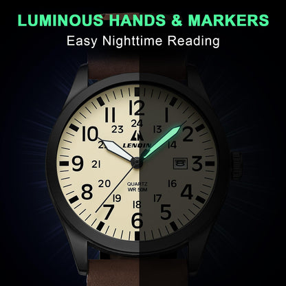 엘엔 렌친 남성용 38mm 스테인리스 쿼츠 시계 확장 밴드 | LN LENQIN Men’s Analog Watch