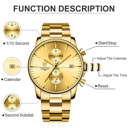 골든 아워 남성용 크로노그래프 스테인리스 쿼츠 시계 42mm | GOLDEN HOUR Business Watch