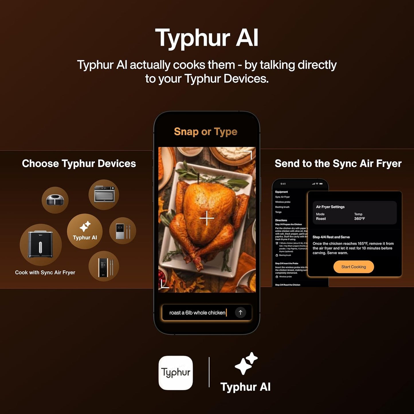 Typhur Sync 8QT AI 스마트 에어프라이어 무선 온도계 내장 | Typhur Sync 8QT AI Smart Air Fryer
