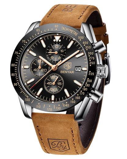 BY BENYAR Men's 45mm Chronograph Quartz Watch | Silicone Strap, Water Resistant