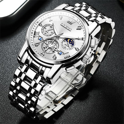 OLEVS Men's Big Face Luxury Quartz Watch 41mm Stainless Steel | Waterproof Luminous