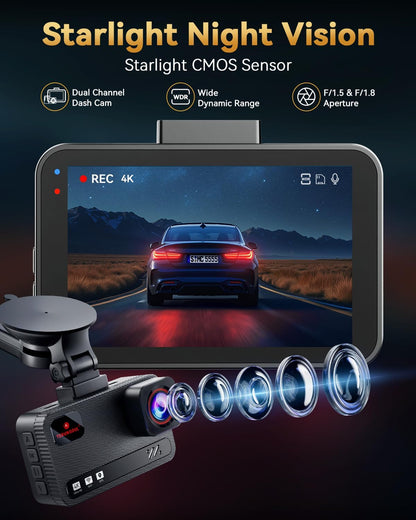 TERUNSOUL 4K+4K 전후방 블랙박스 GPS 내장 차량용 대시캠 128GB 포함