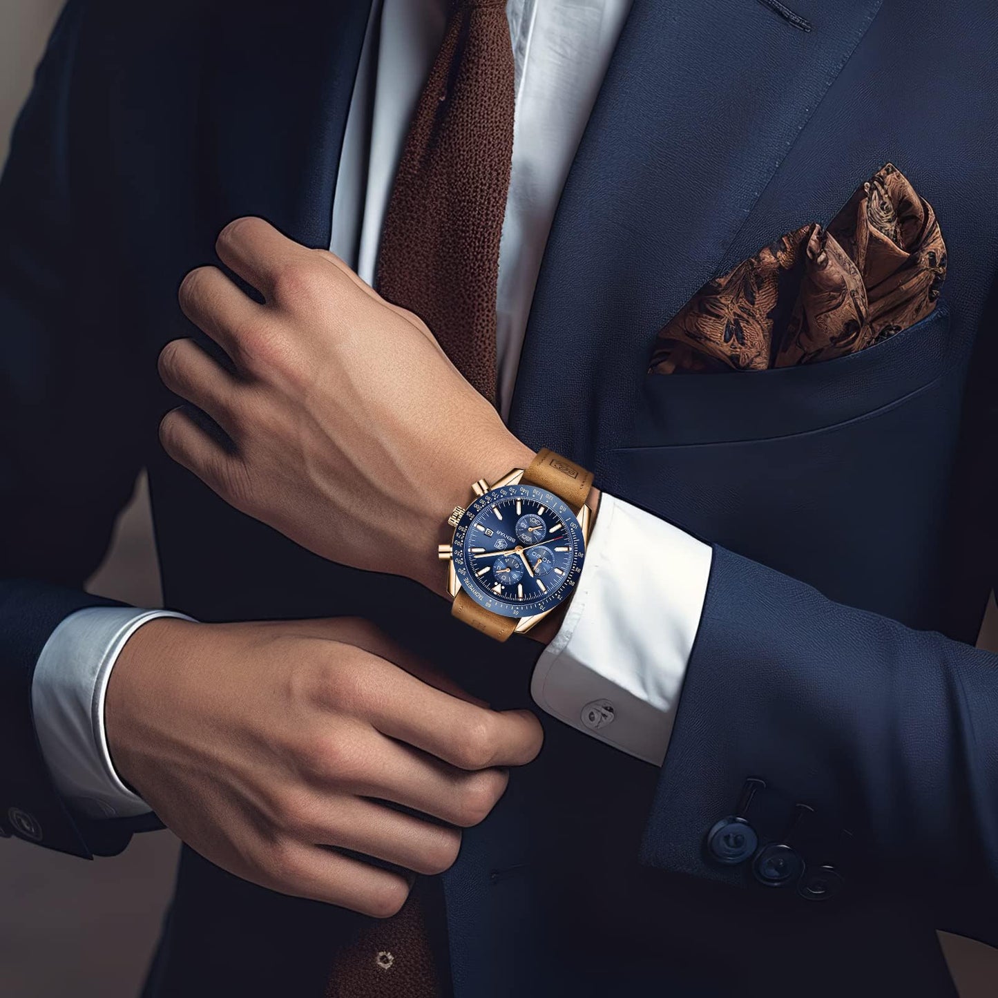 BY BENYAR Men's 45mm Chronograph Quartz Watch | Silicone Strap, Water Resistant