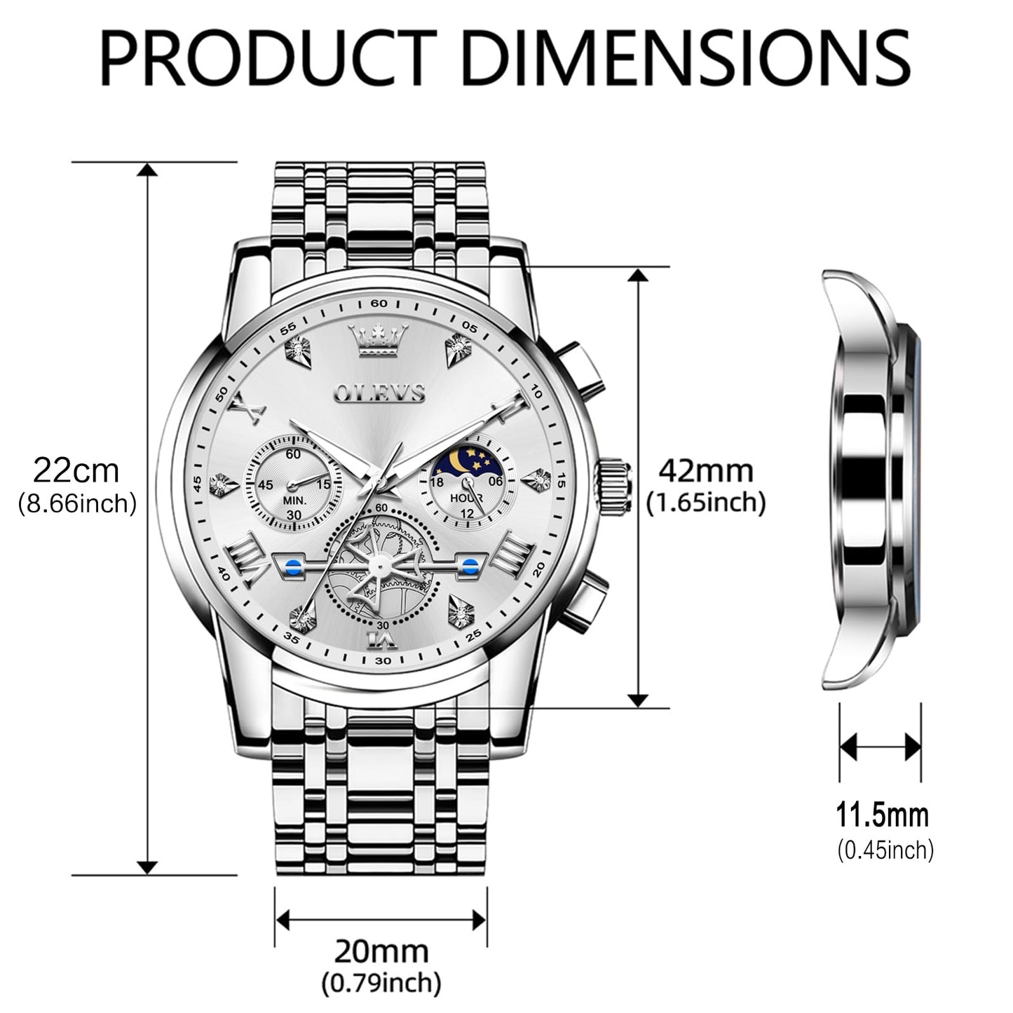 OLEVS Men's Big Face Luxury Quartz Watch 41mm Stainless Steel | Waterproof Luminous