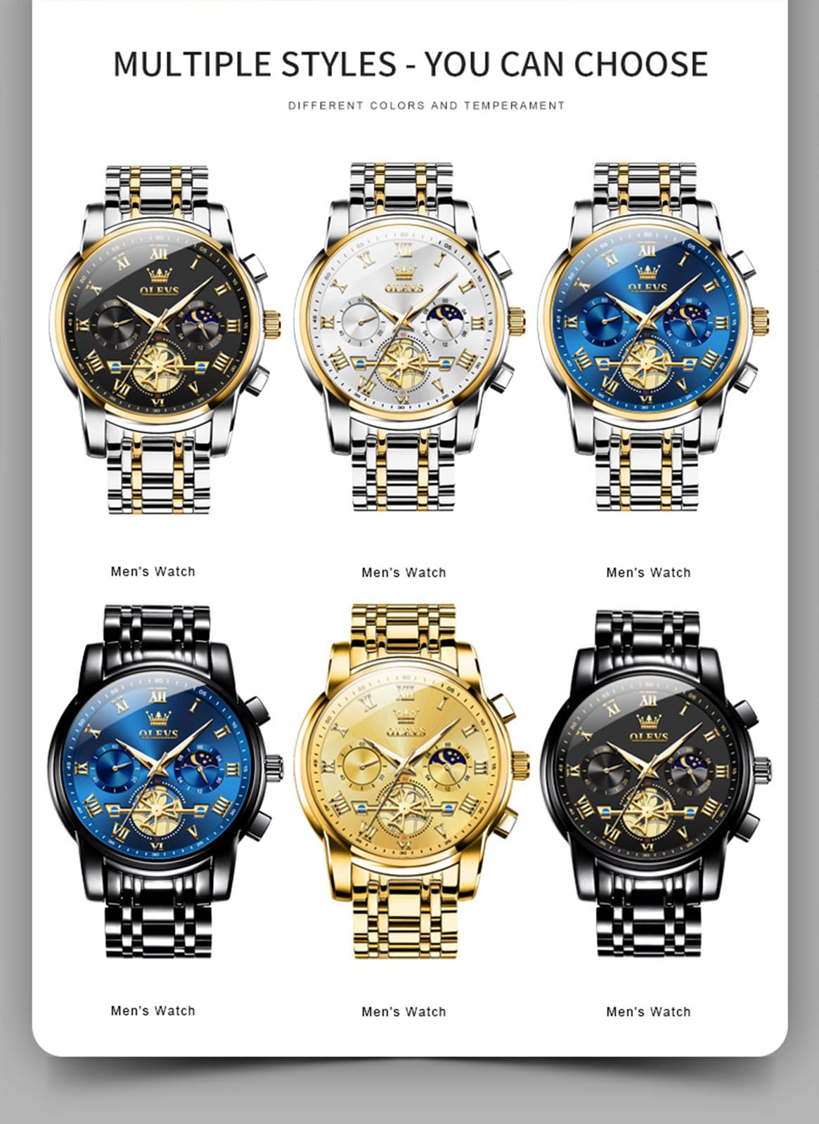 OLEVS Men's Big Face Luxury Quartz Watch 41mm Stainless Steel | Waterproof Luminous