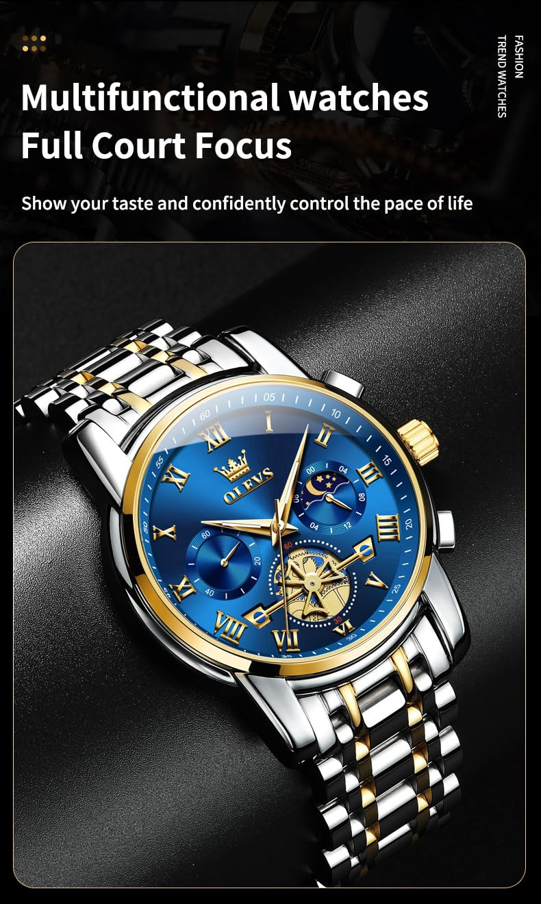 OLEVS Men's Big Face Luxury Quartz Watch 41mm Stainless Steel | Waterproof Luminous