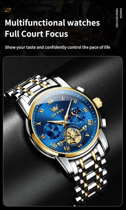 OLEVS Men's Big Face Luxury Quartz Watch 41mm Stainless Steel | Waterproof Luminous