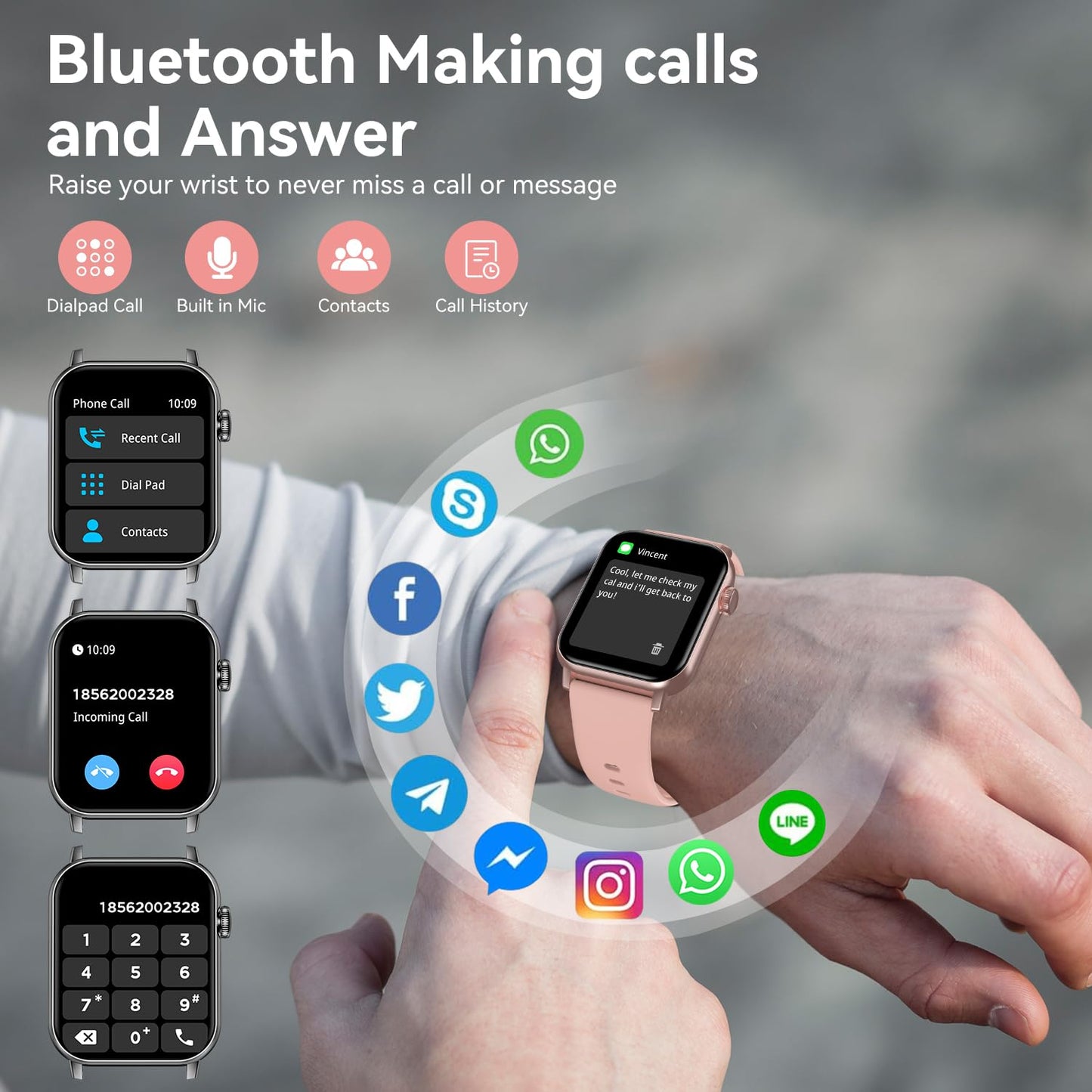 iBesi 1.83인치 블루투스 통화 스마트워치 IP68 120+ 스포츠