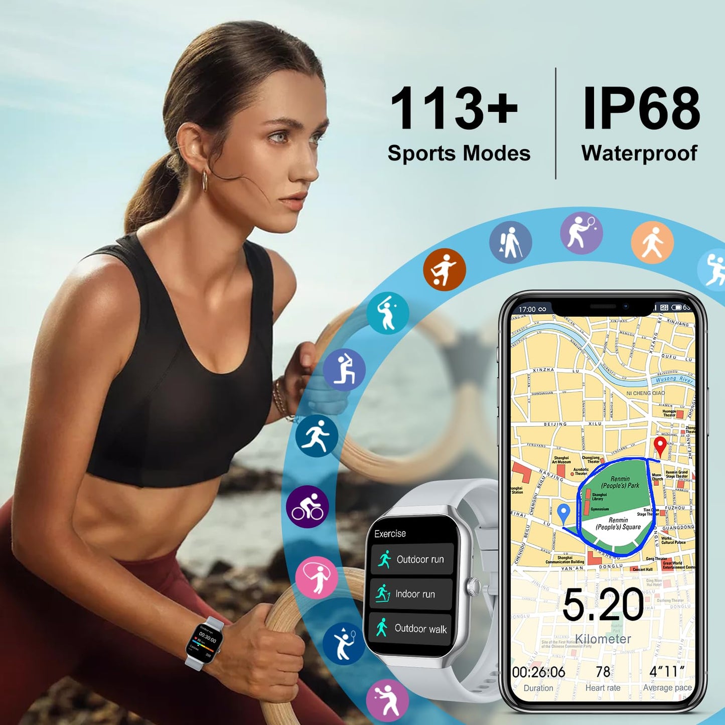 Soudorv T70-2026 1.91-inch Smartwatch Black Bluetooth Call IP68 Smart Watch 2026 NEW 1.91" Smartwatch for Men Women 