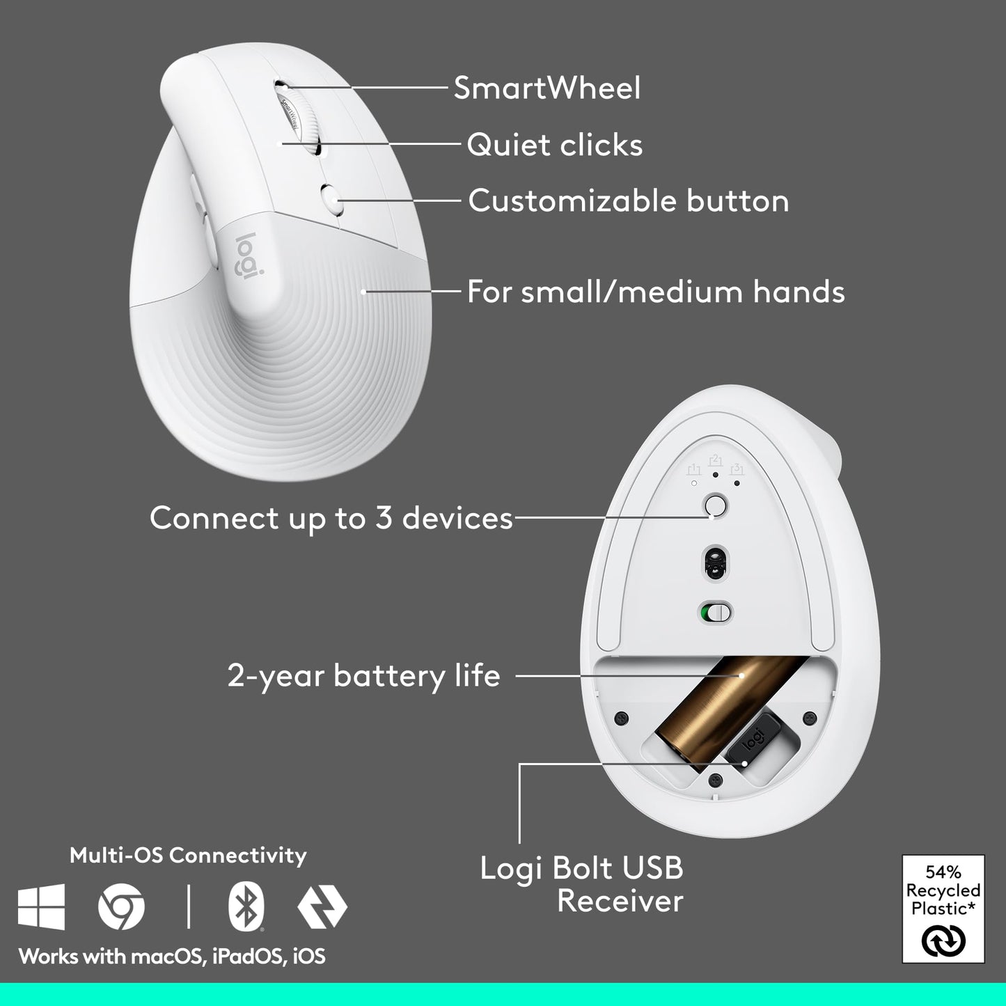 로지텍 리프트 버티컬 인체공학 무선 마우스 그래파이트 | Logitech Lift Vertical Ergonomic Mouse Graphite