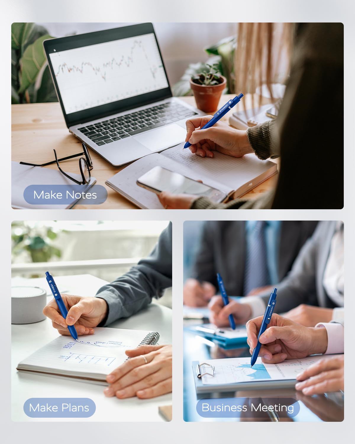 STAGEEK Black Gel Pen Set Fine Point Smooth Writing Pens 6 + 3 Refills 