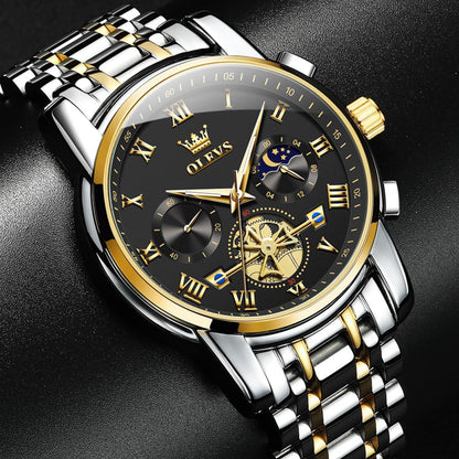 OLEVS Men's Big Face Luxury Quartz Watch 41mm Stainless Steel | Waterproof Luminous