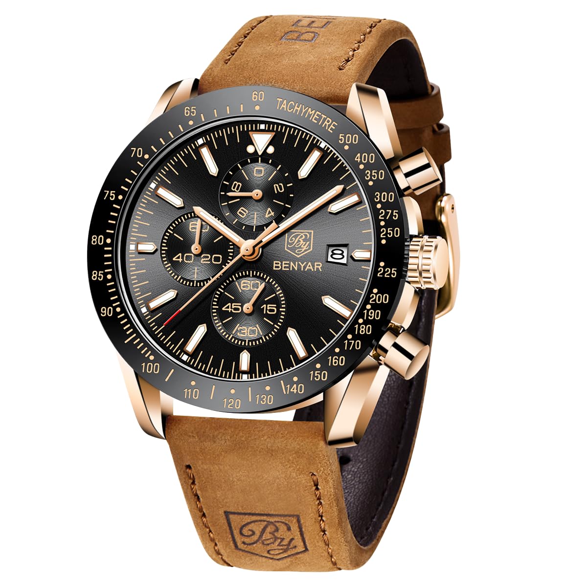 BY BENYAR Men's 45mm Chronograph Quartz Watch | Silicone Strap, Water Resistant