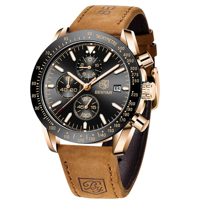 BY BENYAR Men's 45mm Chronograph Quartz Watch | Silicone Strap, Water Resistant