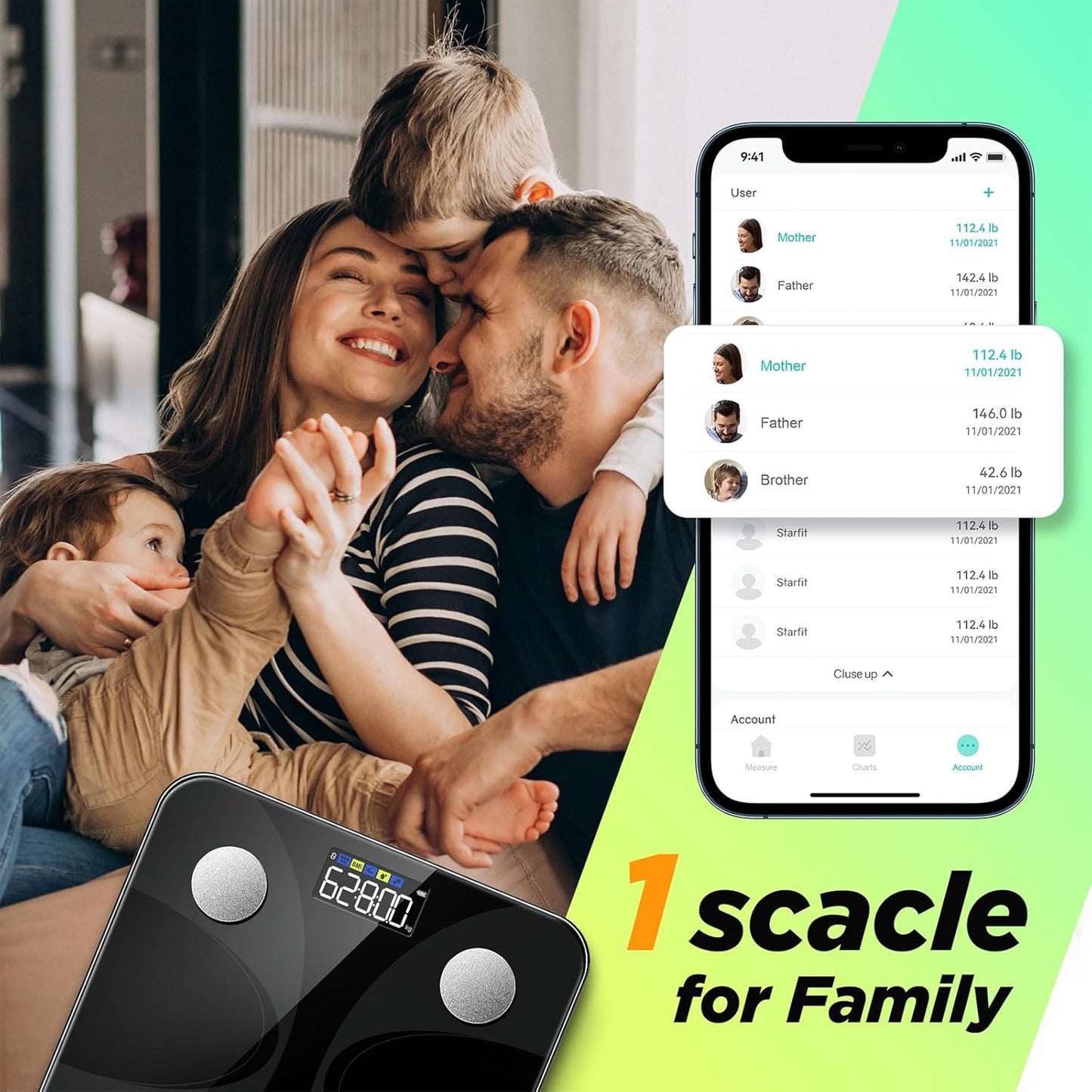 런스타 스마트 체중계 체지방 분석 LCD 대형화면 13가지 체성분 | Runstar Smart Body Fat Scale LCD