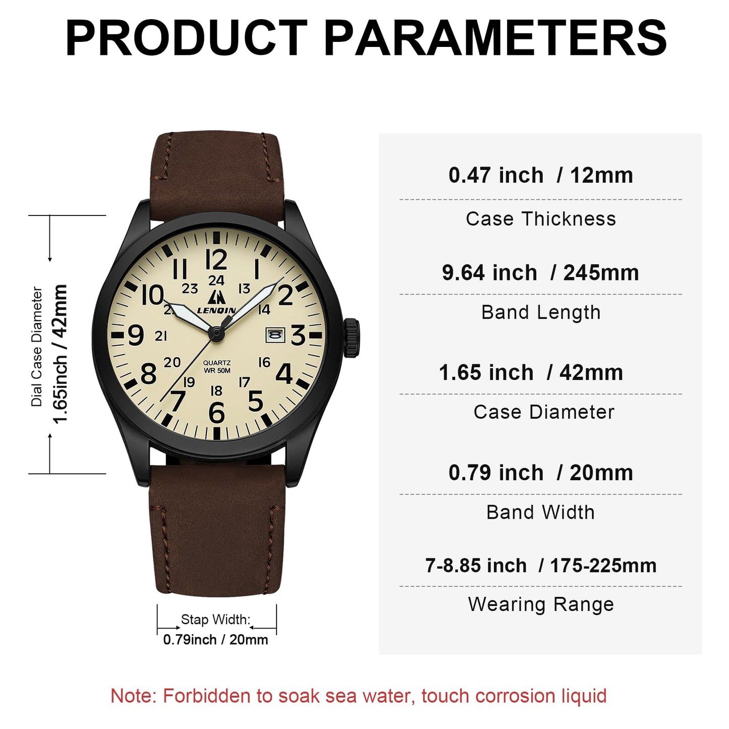 엘엔 렌친 남성용 38mm 스테인리스 쿼츠 시계 확장 밴드 | LN LENQIN Men’s Analog Watch