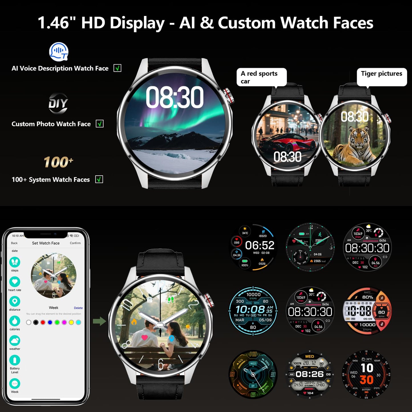 Men's 1.46-inch AI Smartwatch with Built-in GPS, Bluetooth Calls, and 5 ATM | Built-in GPS Smart Watch 