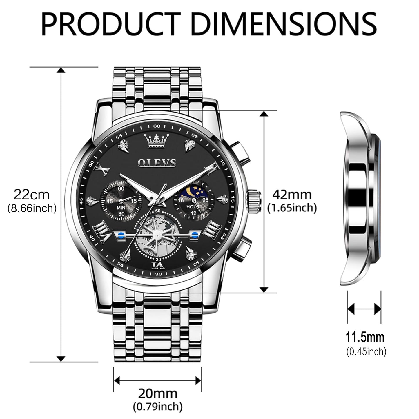 OLEVS Men's Big Face Luxury Quartz Watch 41mm Stainless Steel | Waterproof Luminous