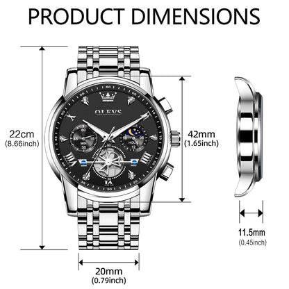 OLEVS Men's Big Face Luxury Quartz Watch 41mm Stainless Steel | Waterproof Luminous