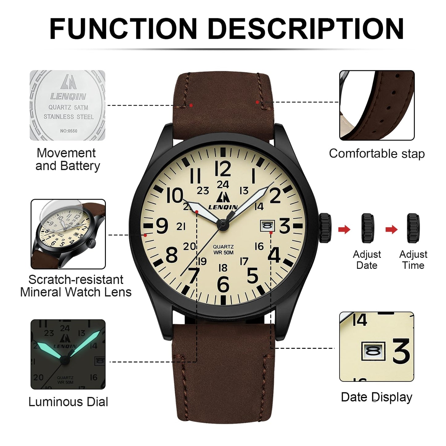 엘엔 렌친 밀리터리 스포츠 42mm 나일론 스트랩 시계 | LN LENQIN Tactical Quartz Watch