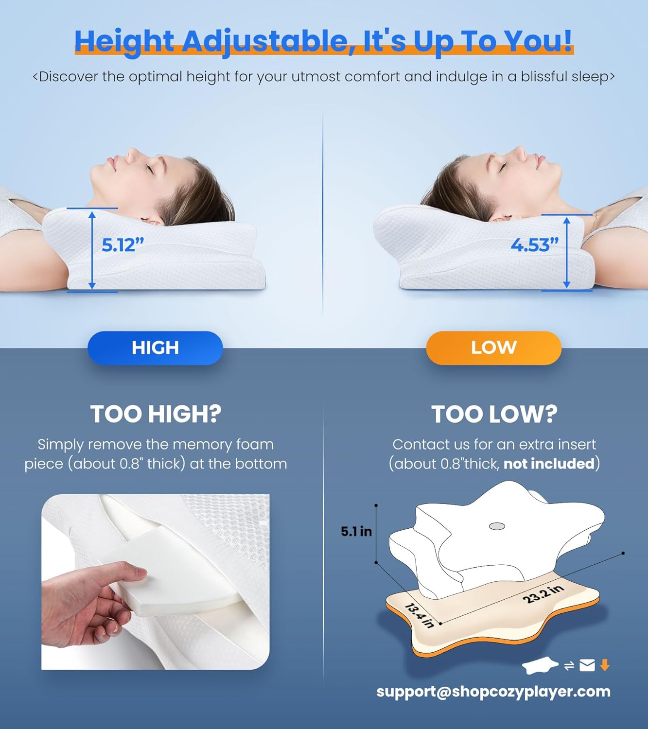 Cooling Cervical Support Memory Foam Pillow Ergonomic Orthopedic Sleep Pillow 