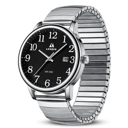 엘엔 렌친 남성용 38mm 스테인리스 쿼츠 시계 확장 밴드 | LN LENQIN Men’s Analog Watch