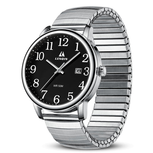 엘엔 렌친 남성용 38mm 스테인리스 쿼츠 시계 확장 밴드 | LN LENQIN Men’s Analog Watch