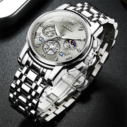 OLEVS Men's Big Face Luxury Quartz Watch 41mm Stainless Steel | Waterproof Luminous