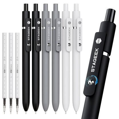 STAGEEK Black Gel Pen Set Fine Point Smooth Writing Pens 6 + 3 Refills 
