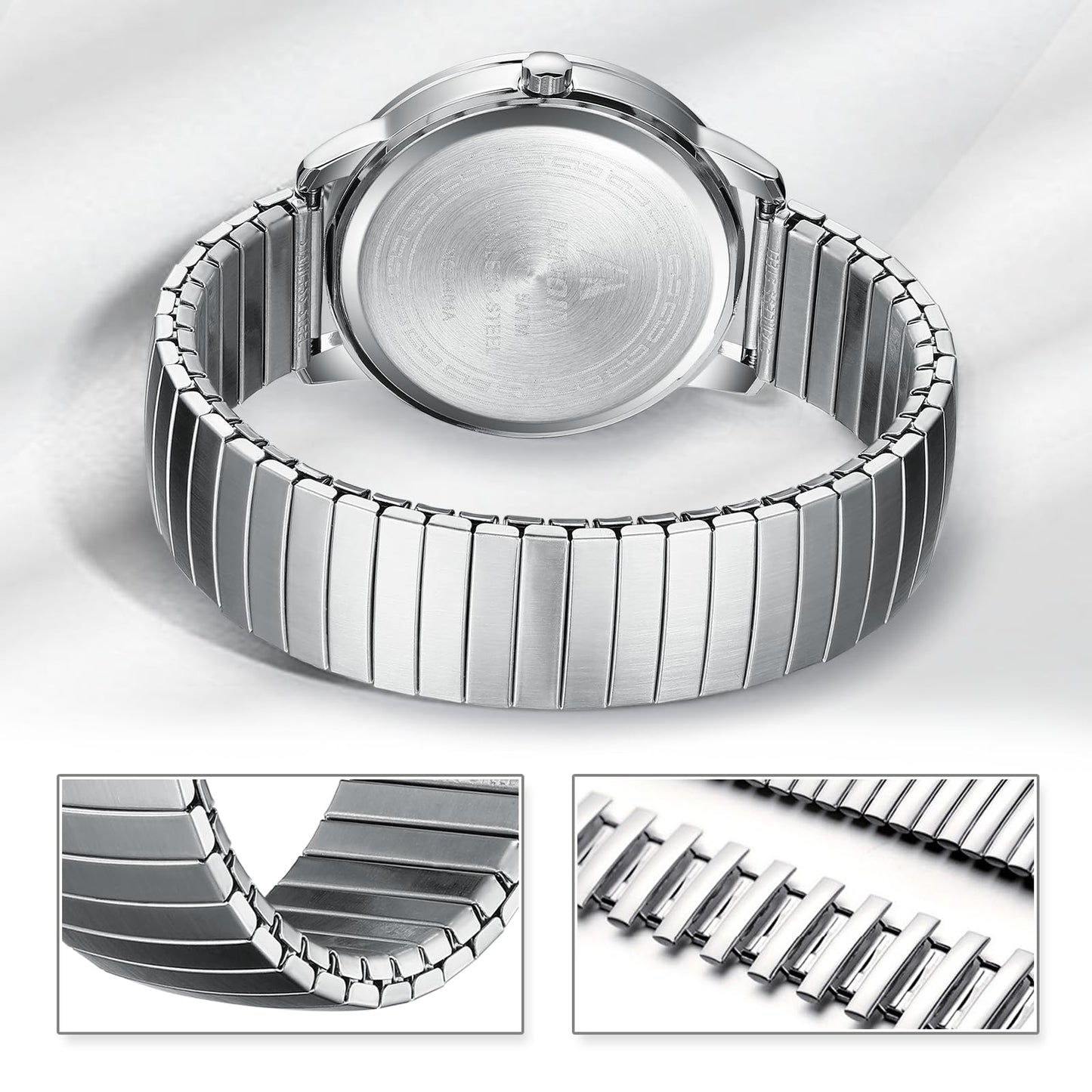 엘엔 렌친 남성용 38mm 스테인리스 쿼츠 시계 확장 밴드 | LN LENQIN Men’s Analog Watch