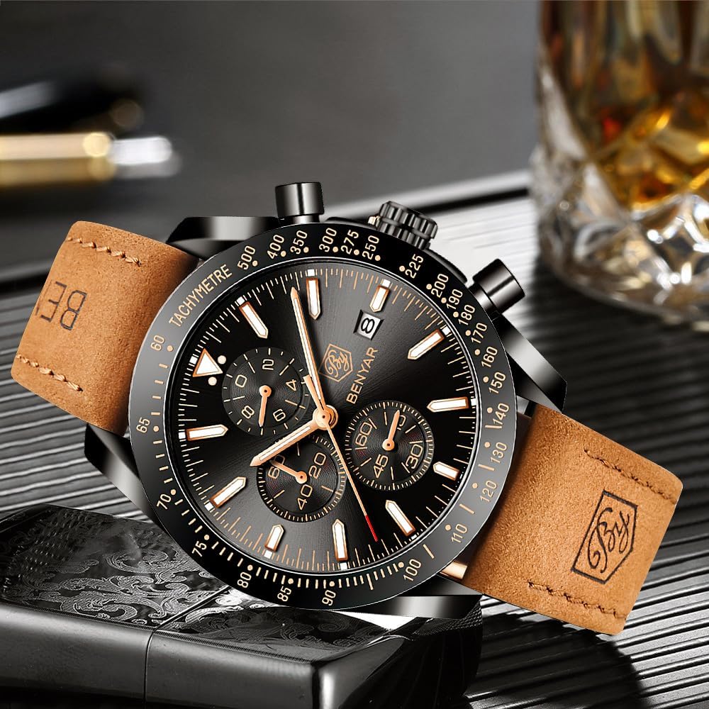 BY BENYAR Men's 45mm Chronograph Quartz Watch | Silicone Strap, Water Resistant