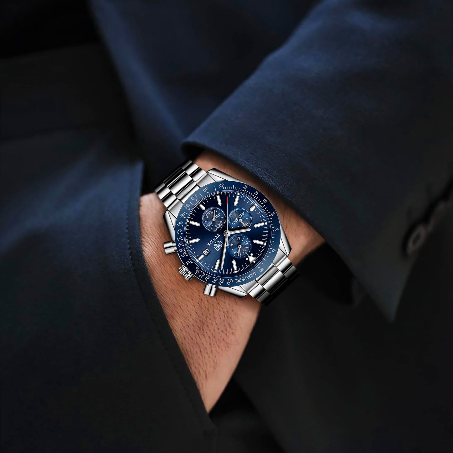 BY BENYAR Men's 45mm Chronograph Quartz Watch | Silicone Strap, Water Resistant