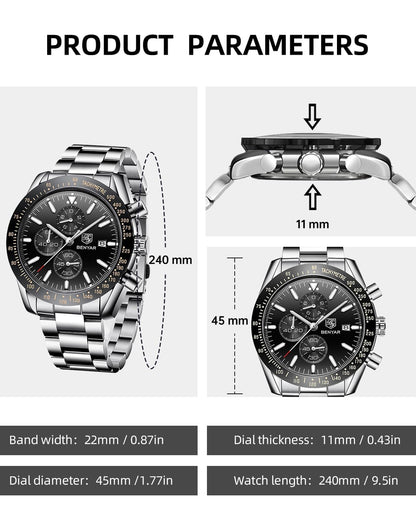 BY BENYAR Men's 45mm Chronograph Quartz Watch | Silicone Strap, Water Resistant