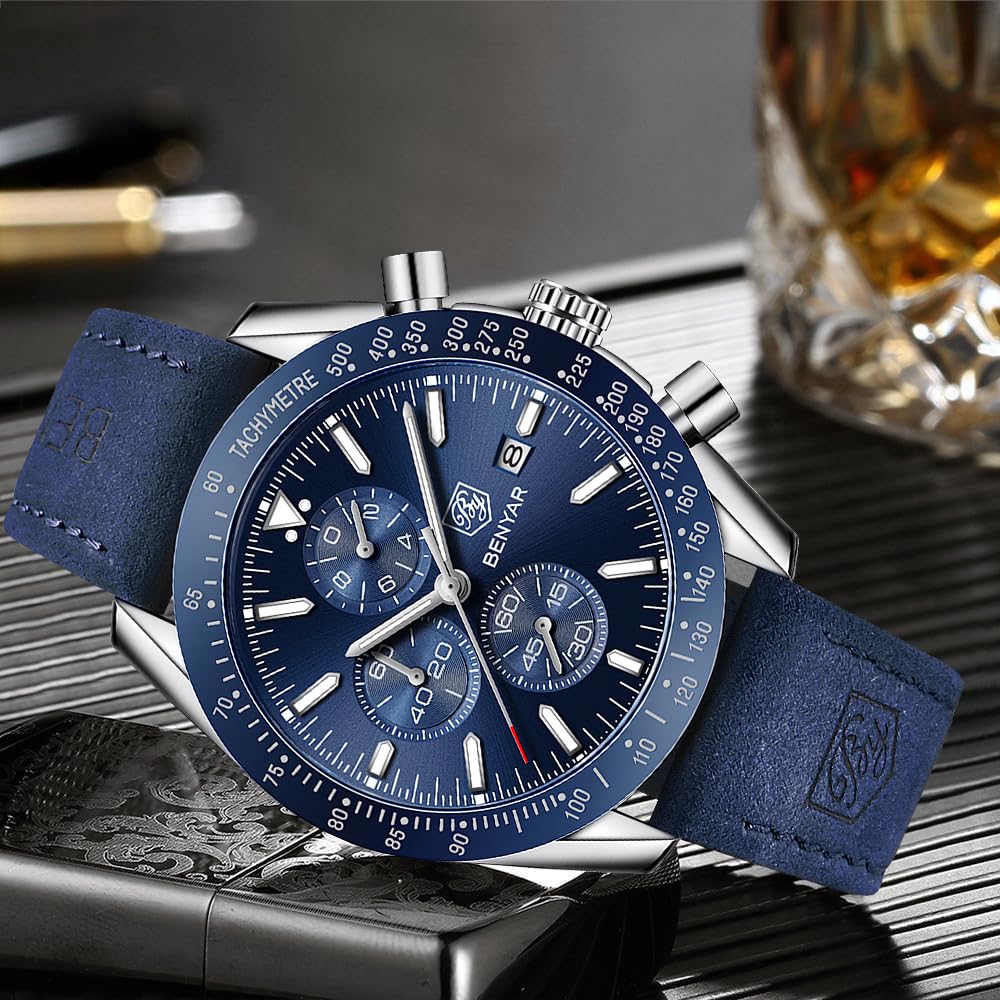 BY BENYAR Men's 45mm Chronograph Quartz Watch | Silicone Strap, Water Resistant