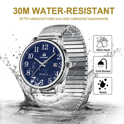 엘엔 렌친 남성용 38mm 스테인리스 쿼츠 시계 확장 밴드 | LN LENQIN Men’s Analog Watch